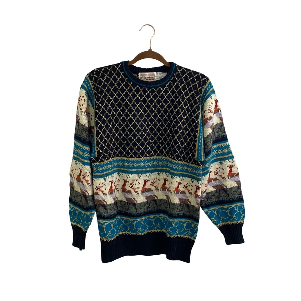 Vintage The Import Workshop Deer Knit Sweater Medium Whimsigoth Dark Academia